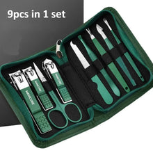 Load image into Gallery viewer, Green 9 Pcs Manicure Set With Leather Case

