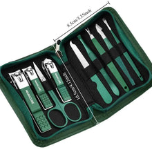 Load image into Gallery viewer, Green 9 Pcs Manicure Set With Leather Case
